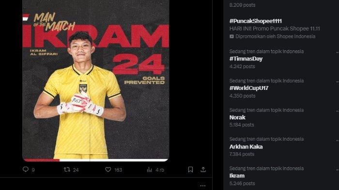 Profil Ikram Al Giffari, Kiper Trending Timnas U-17 Indonesia, Tampil Tangguh di Piala Dunia U-17 2023